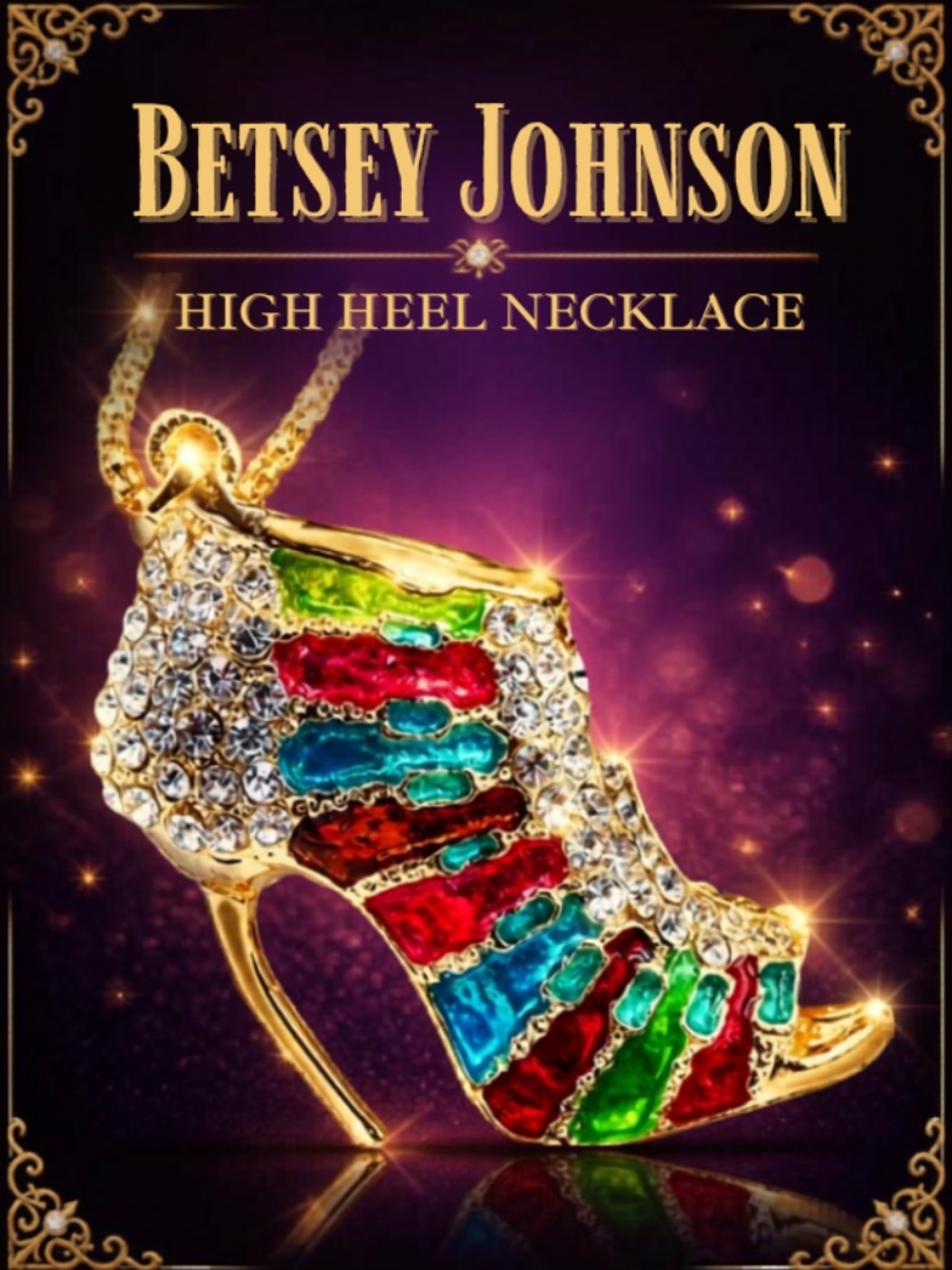 Betsey Johnson Enamel Crystal Multicolor High Heel Necklace - New With Tags